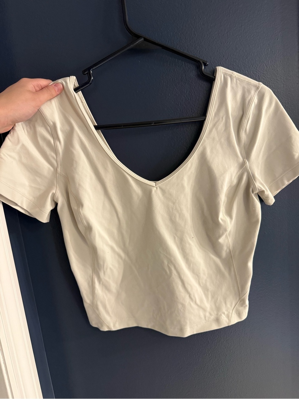 Lululemon V-Neck Short Sleeve Crop Top — Cream
